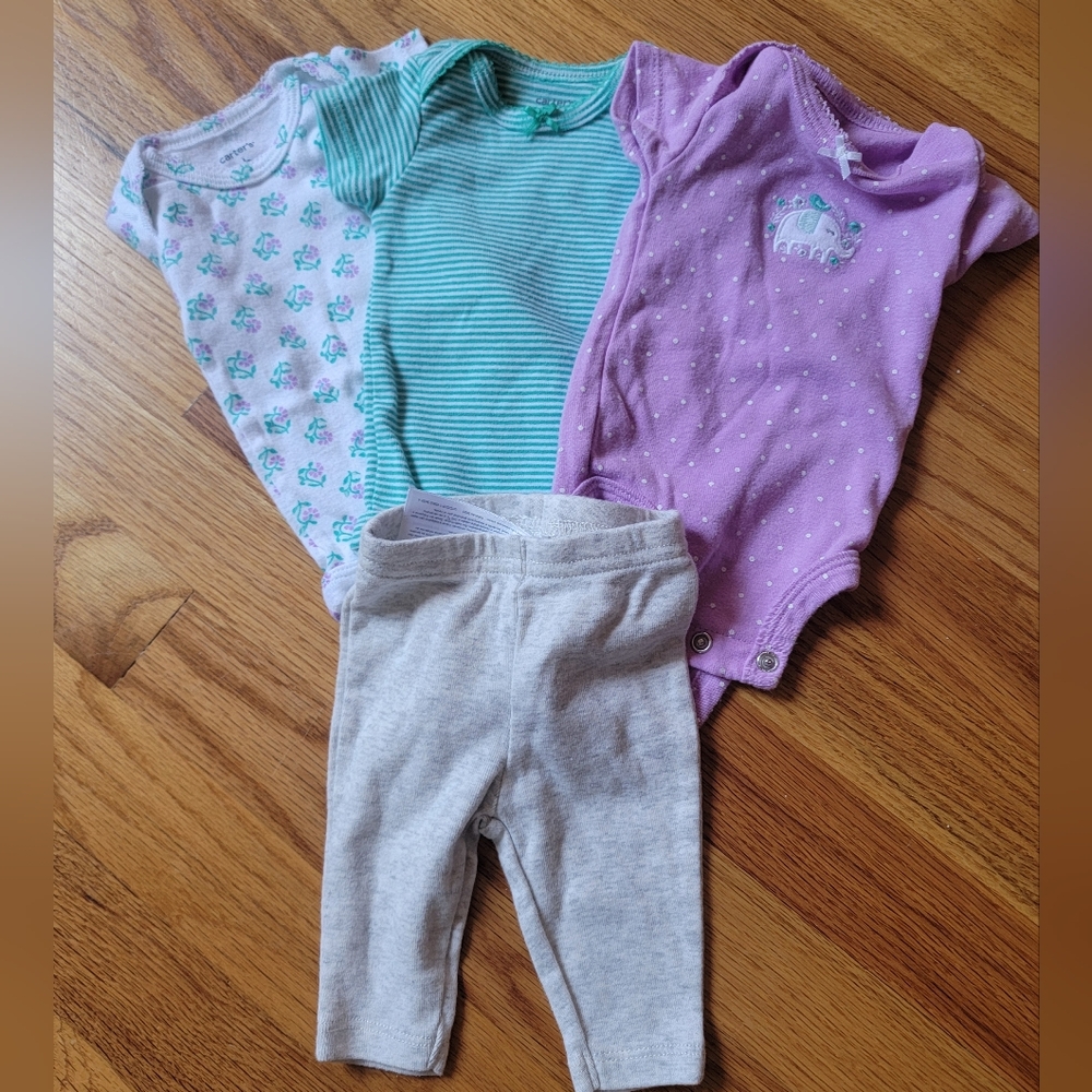 Elephant, Floral, and Striped Onesie Set